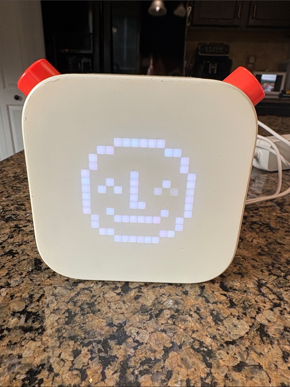 White Digital Pixel Alarm Clock with Red Accents